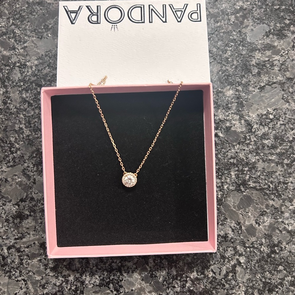 Pandora Rose-Gold Necklace with White Pendant, round.